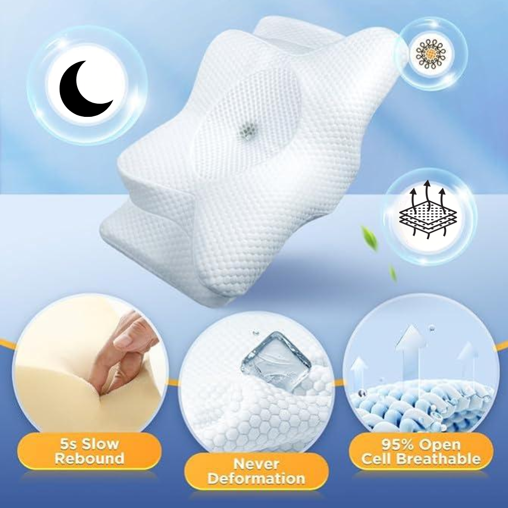 Contoured Memory Foam Sleep Pillow for Airway Support and Neck Alignment – Dual Height for Side and Back Sleepers, Breathable Mesh Cover | Thomler