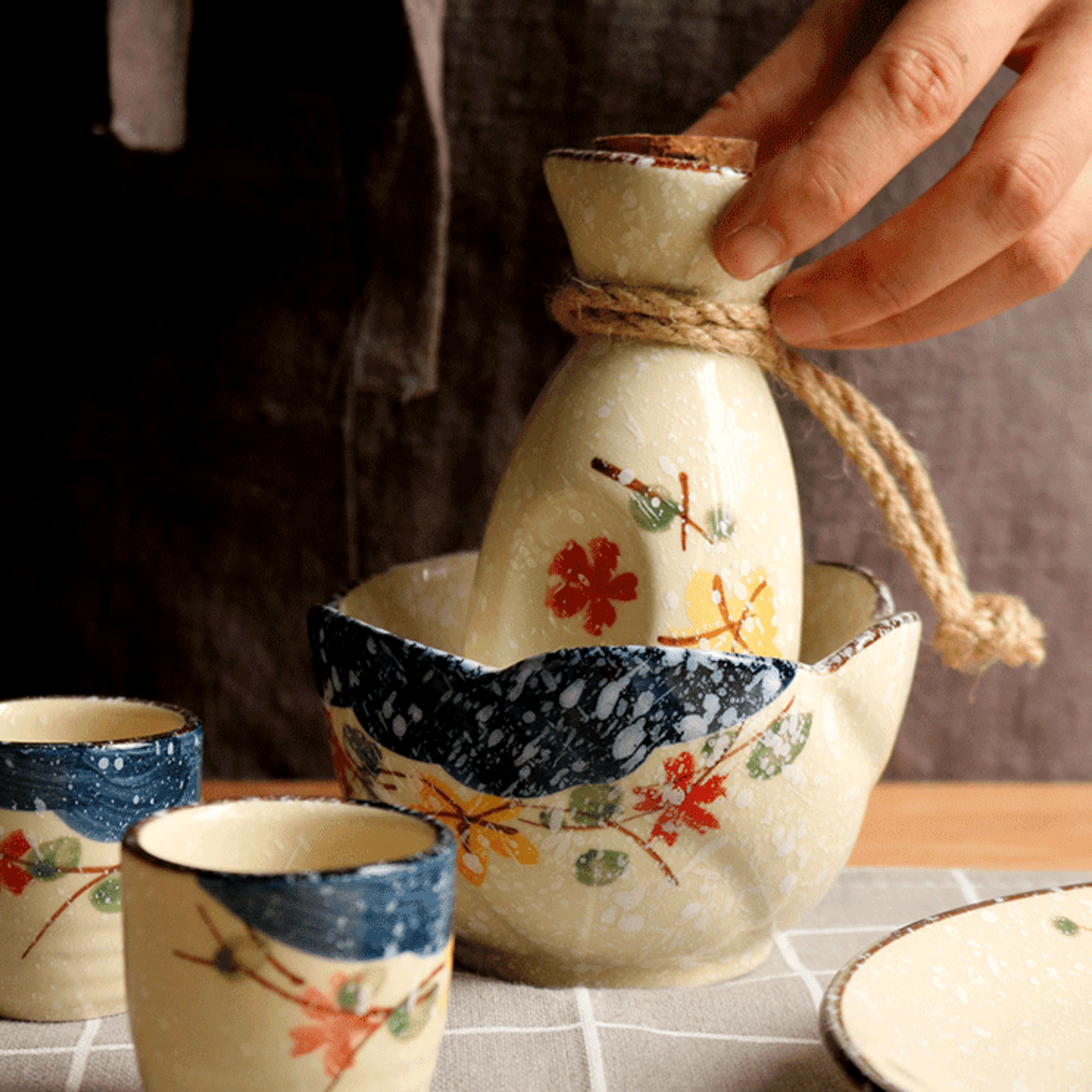 Handcrafted Ceramic Sake Serving Set Cherry Blossom Design Tokkuri Flagon Ochoko Cups Traditional Japanese Drinkware for Home Entertaining G | Thomler