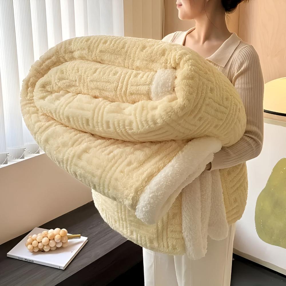 Double-Sided Fleece Throw Blanket with Textured Weave Pattern – Heavyweight Winter Warmth for Bed, Couch & Outdoor Use | Thomler