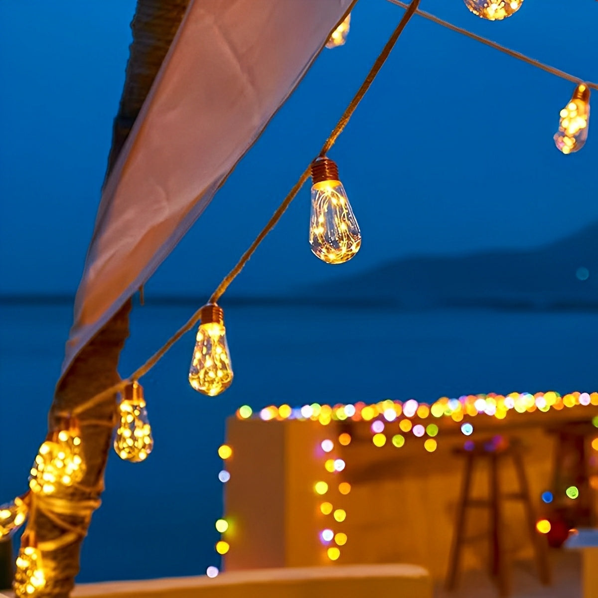 String Lights Jute Cable 10.0 m 20 LED Warm White Solar Garden Patio Pergola Edison Outdoor Lighting | Thomler