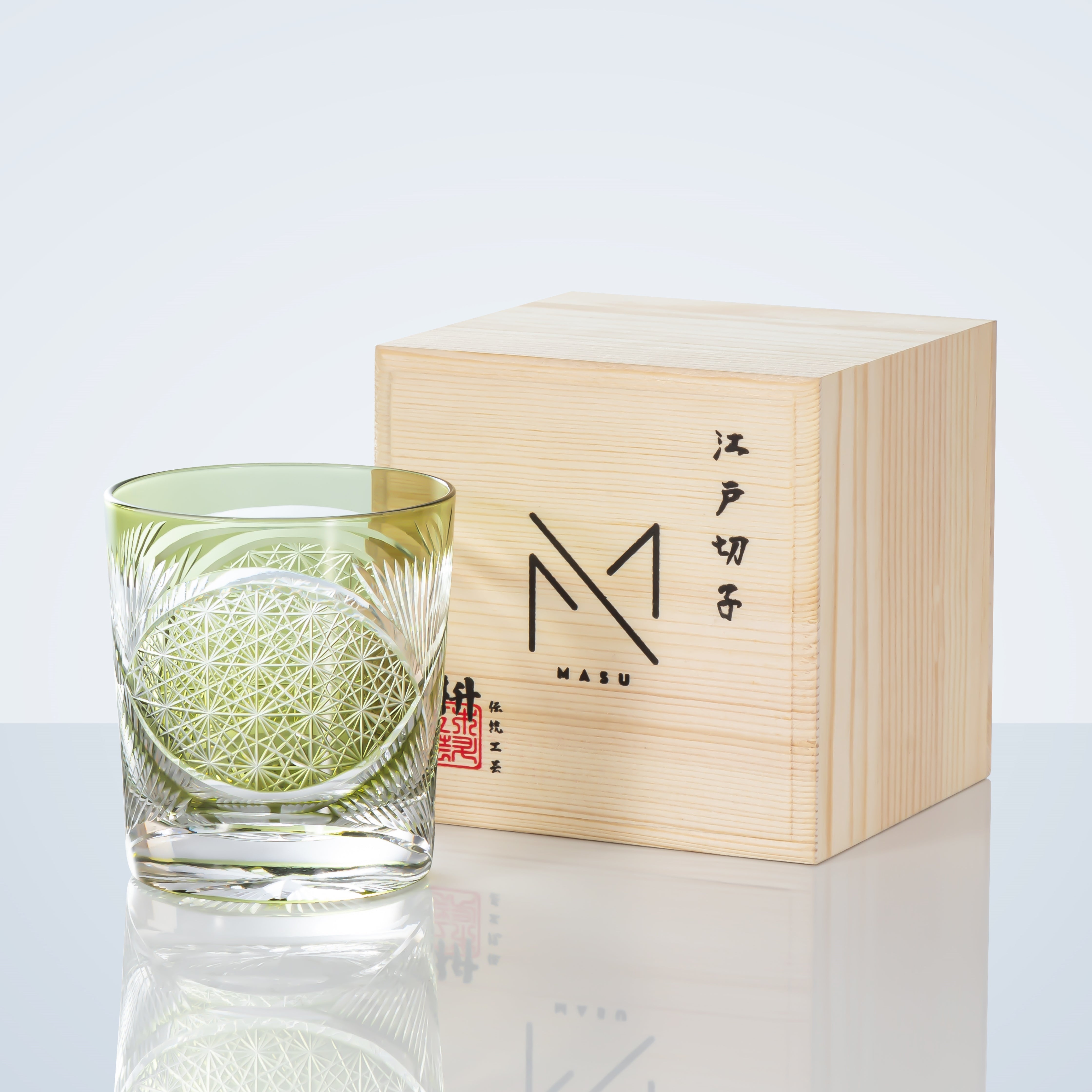 Whiskey Glass Crystal Amber Crane Feather Pattern Japanese Style Barware Gift Box | Thomler