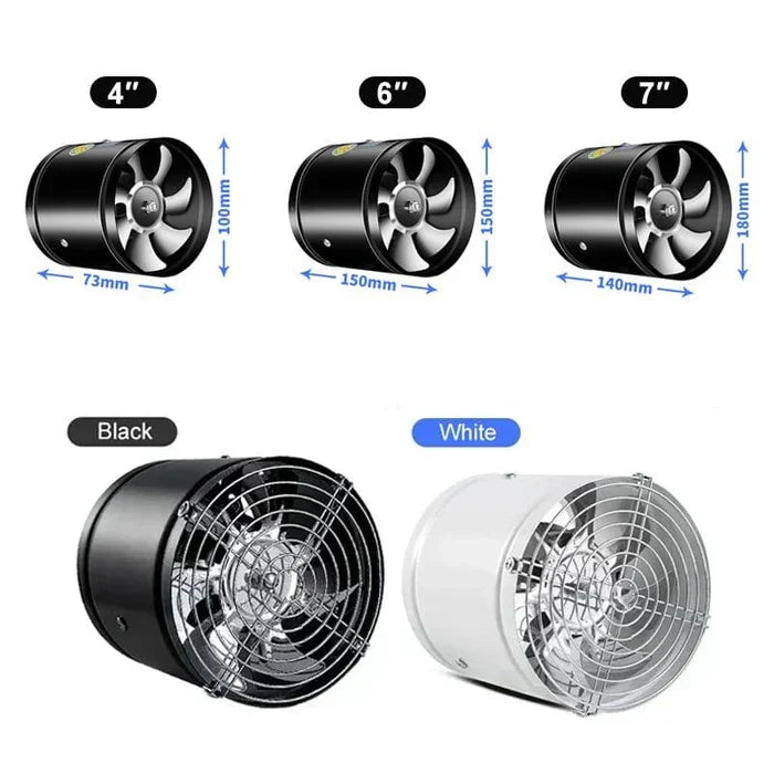 Wall-Mount Exhaust Fan for Kitchen Bathroom Ventilation 20W-50W Quiet Motor Black White 2800 RPM 7-Blade Home Office Commercial | Thomler