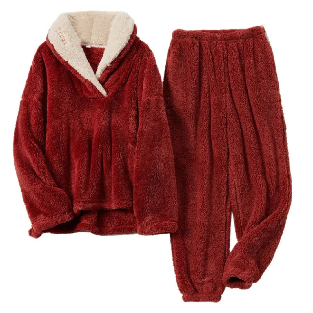 Women's Fleece Pajama Set 2-Piece Long Sleeve Top & Pants for Winter Sleepwear Loungewear Cozy Nights | Thomler