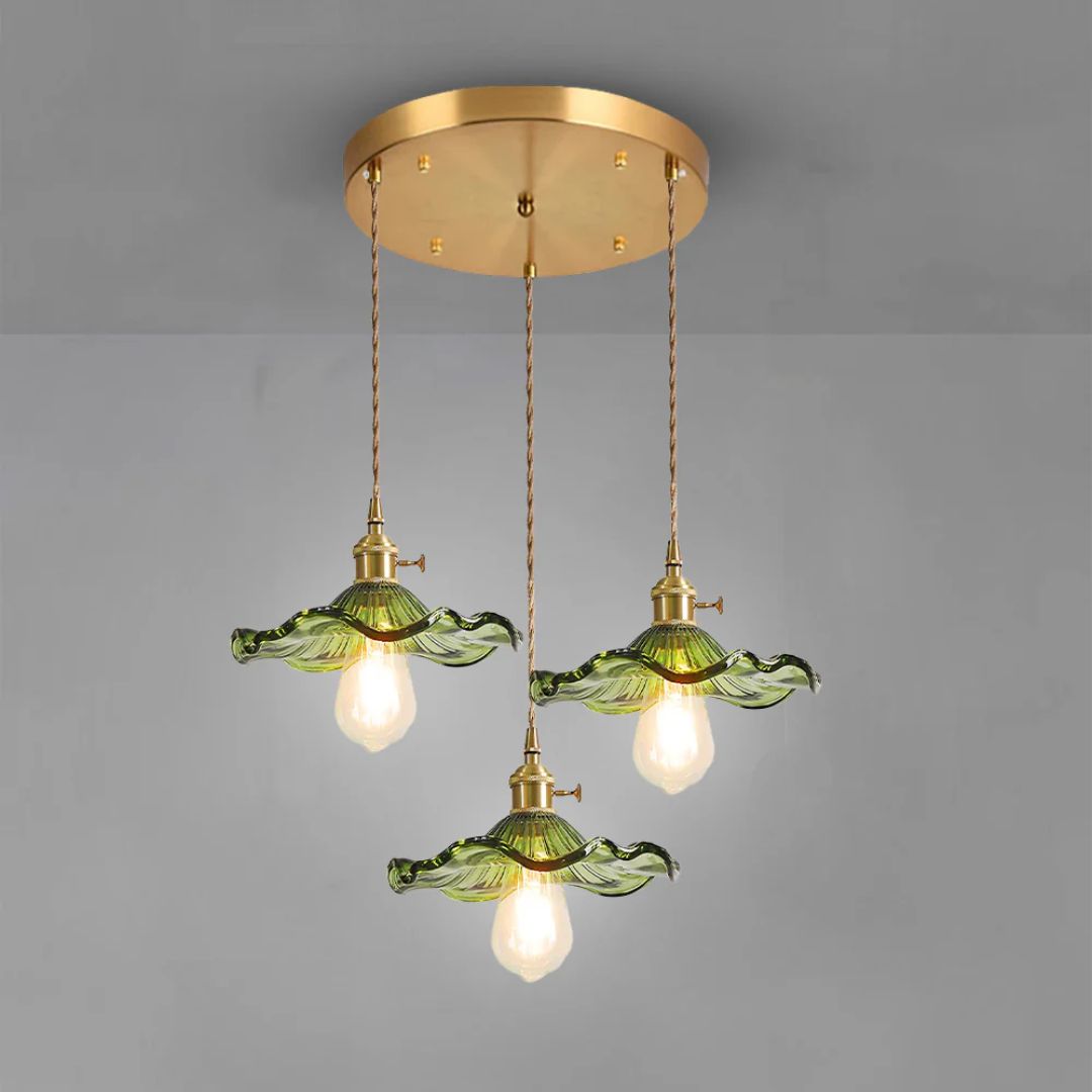 Pendant Light Glass Brass Flower Shade 23.0 cm Green Dining Room Bedroom Hanging Ceiling Lamp Retro Vintage Decorative | Thomler