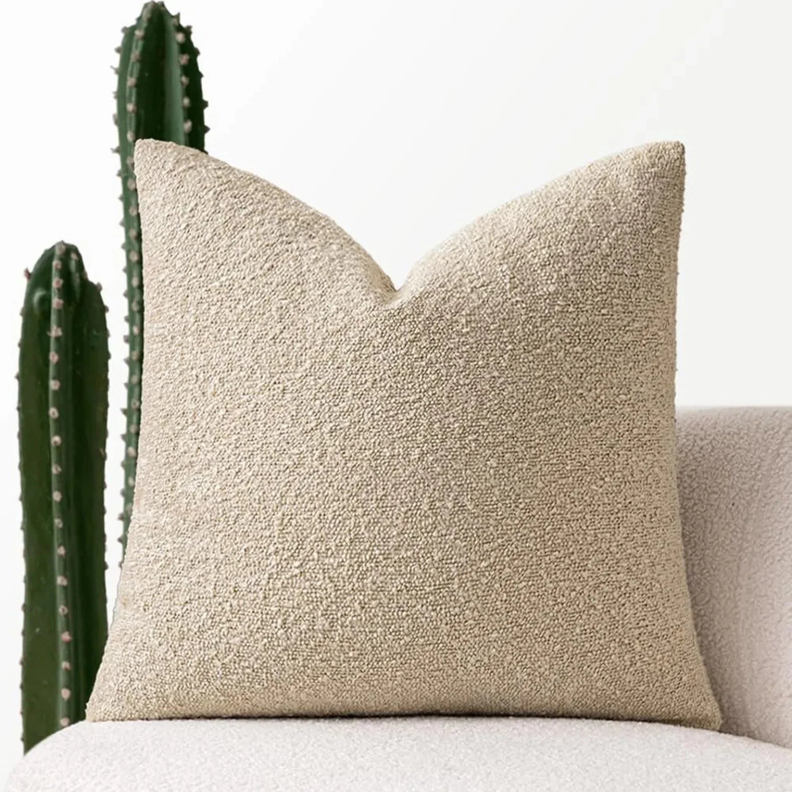 Cushion Cover Bouclé Fabric 45.0 cm x 45.0 cm Neutral Sofa Bed Decorative Throw Pillow Case Minimalist Living Room Accent | Thomler