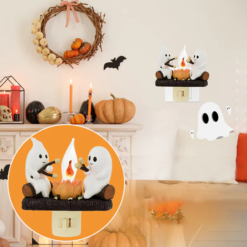 Flickering Campfire Ghost Night Light LED Resin Figurine for Kids Bedrooms Halloween Decor Ambient Lighting Whimsical Tabletop Lamp | Thomler
