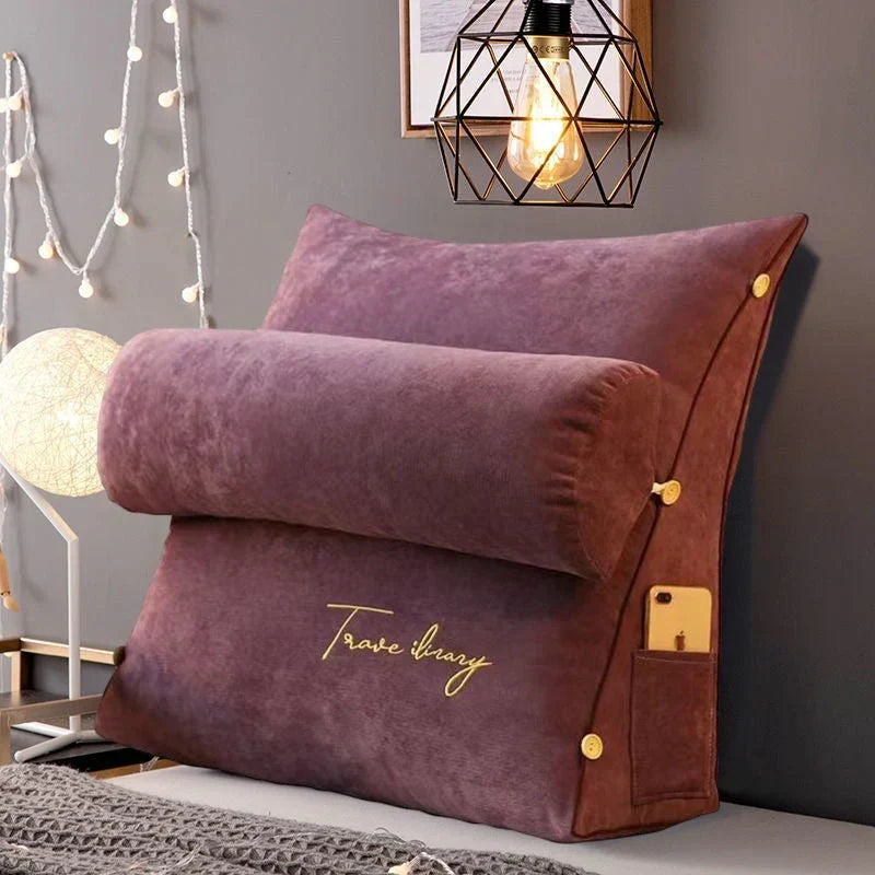 Angled Lumbar Rest Cushion for Bed & Couch – Spine-Friendly Reading Support with Side Pocket | Thomler