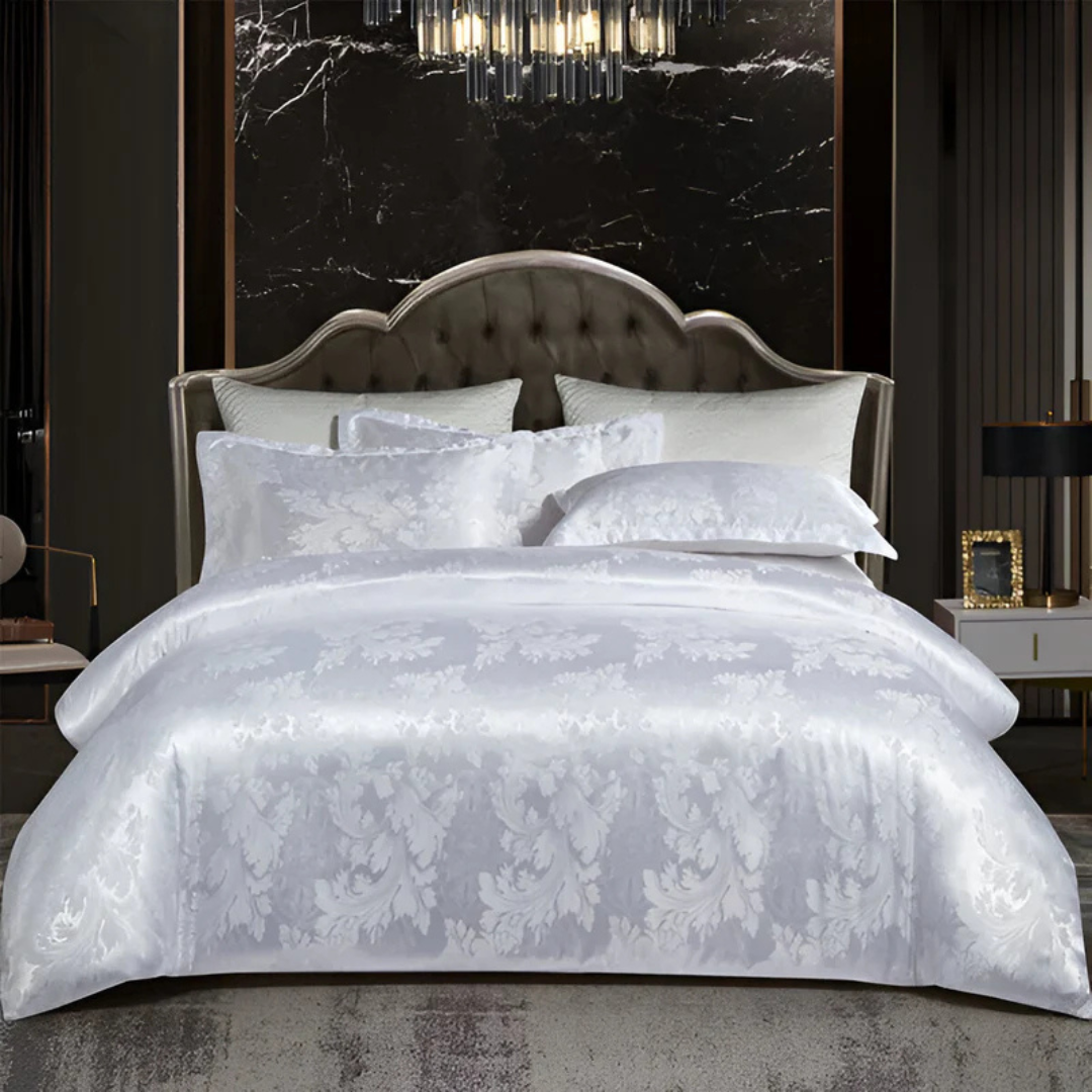 Floral Jacquard Duvet Cover Set Silky Satin Bedding 3-Piece with Pillowcases All Season Breathable Comforter Cover for Bedroom Décor | Thomler