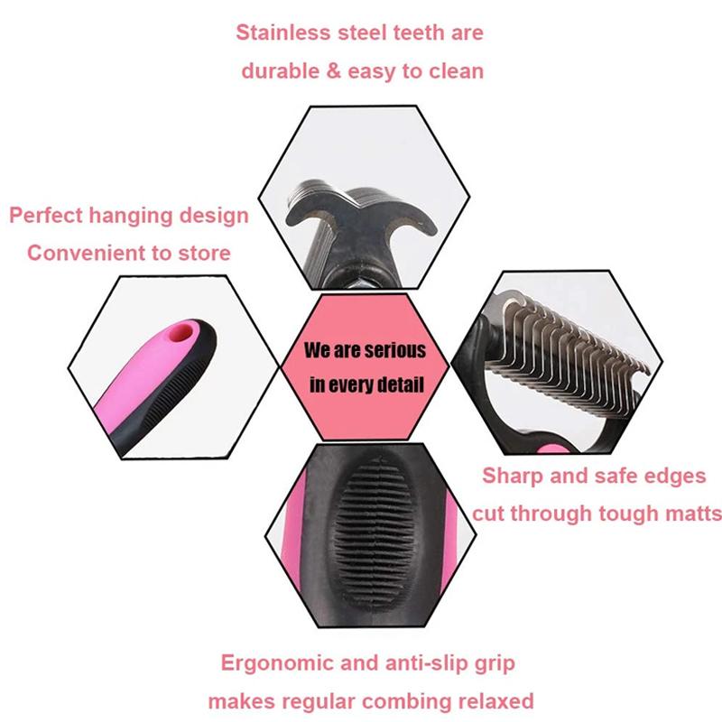 Dual-Blade Pet Deshedding Brush for Dogs & Cats – Stainless Steel Grooming Comb for Medium to Long Coats | Thomler