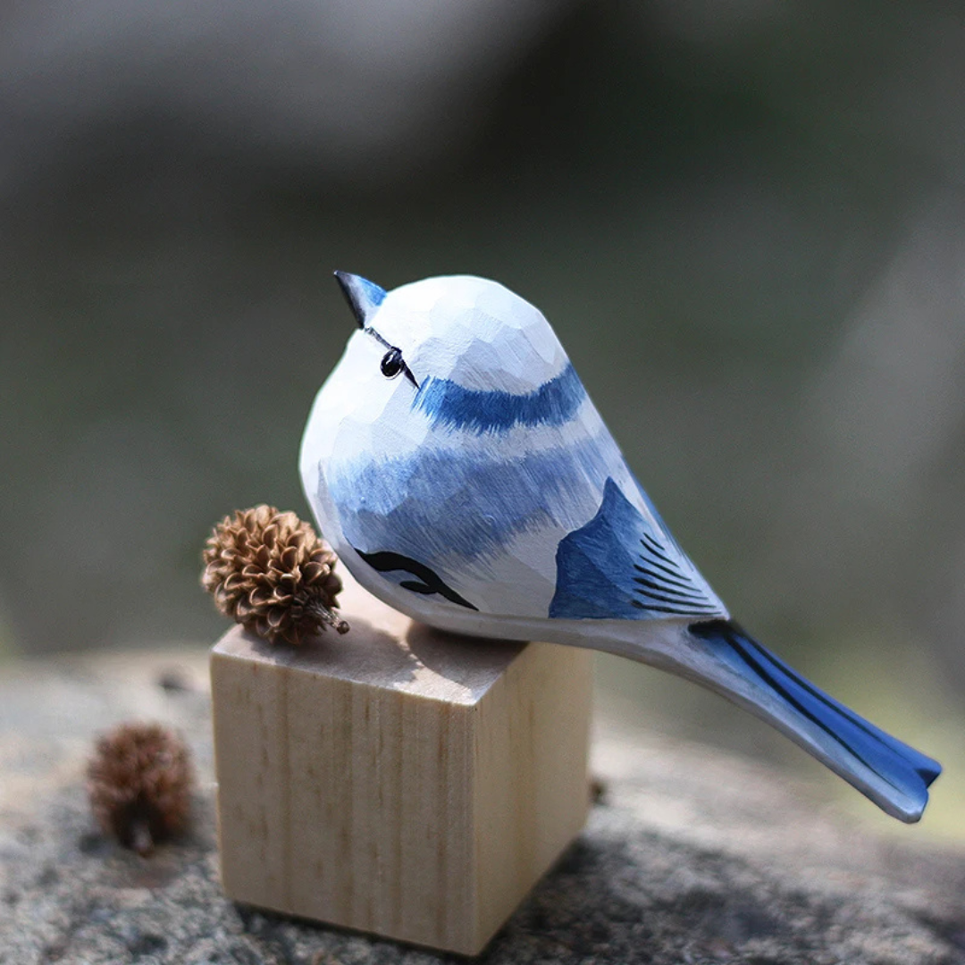 Hand-Carved Wooden Bird Figurine for Shelves, Mantels & Home Décor – Sustainable Balsa Wood Sculpture | Thomler
