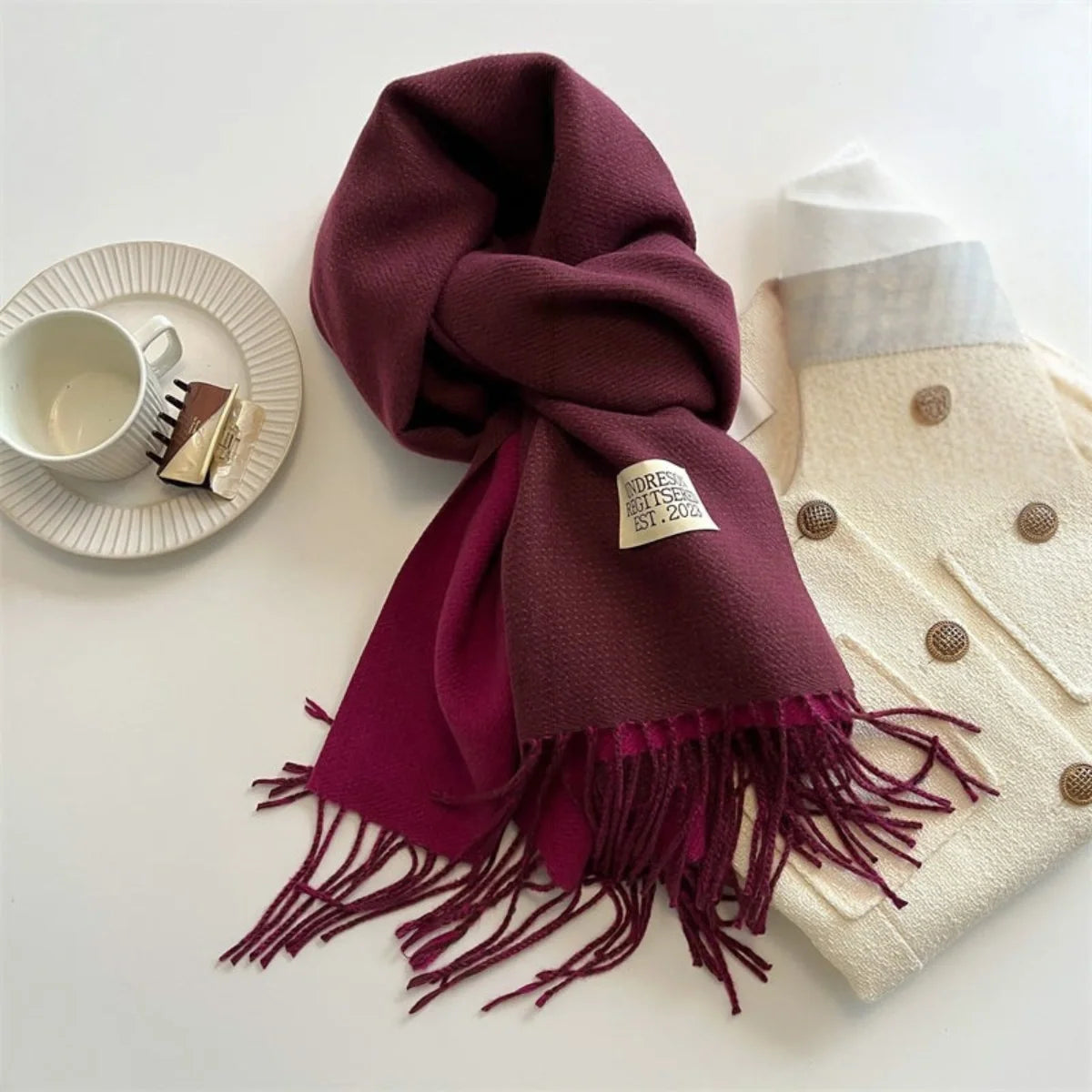 Reversible Fringed Pashmina Wrap Scarf – Soft Tassel Shawl for Women, Two-Tone Elegant Design for All Seasons | Thomler