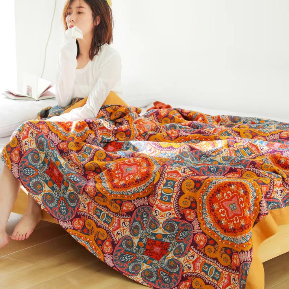 Reversible Cotton Throw Blanket Lightweight Breathable Summer Bedding for Hot Sleepers Temperature Regulating Double-Sided Quilt | Thomler
