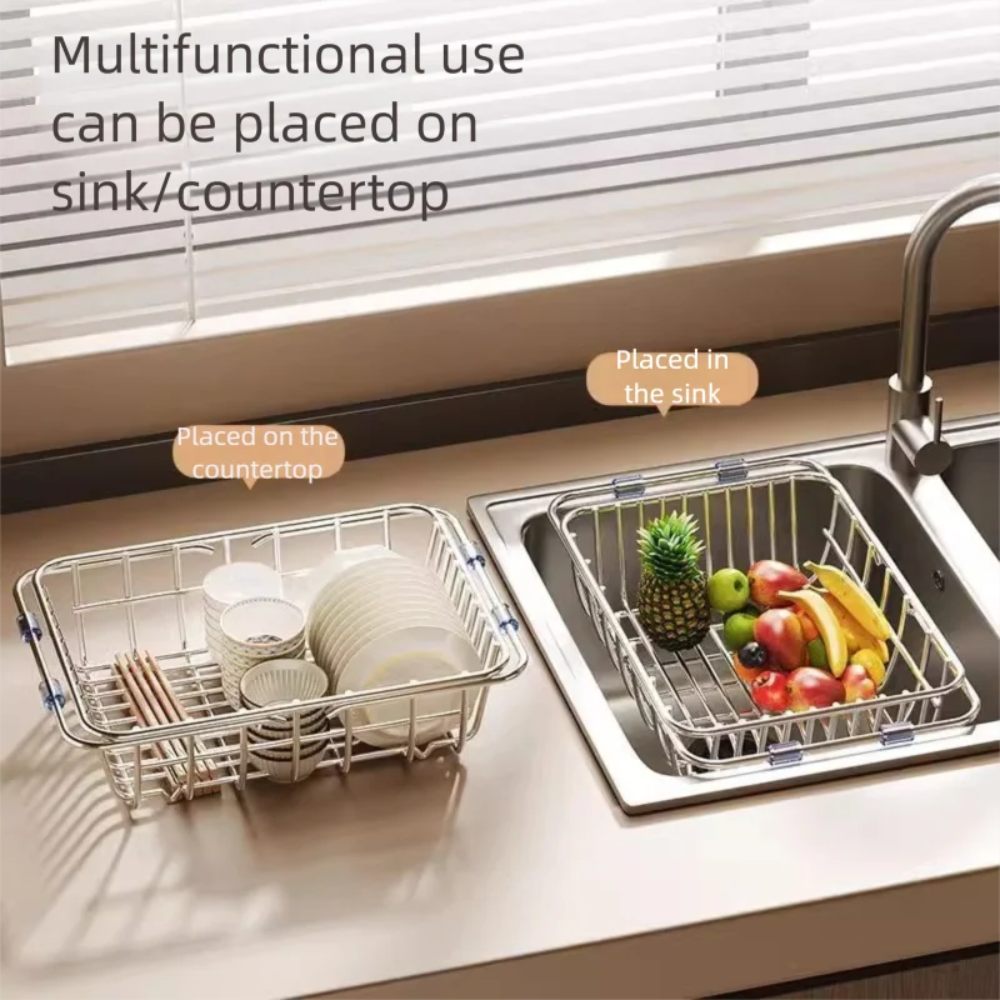 Expandable Over-Sink Dish Rack – Adjustable Width Steel Storage Organizer for Countertops & Kitchens | Thomler