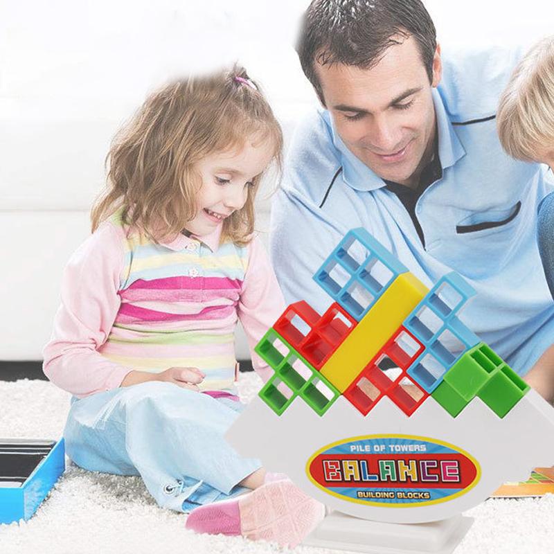 Wooden Stacking Tower Game for Kids - Tumbling Block Balance Challenge with Colorful Tetris Shapes for Toddlers & Children Ages 3+ | Thomler