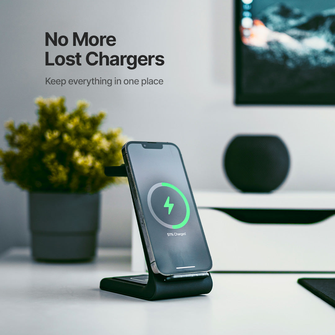 Multi-Device Qi Charging Dock – Power Up to 3 Gadgets Simultaneously | Fast 15W Wireless Charger for Phone, Watch & Earbuds | Thomler