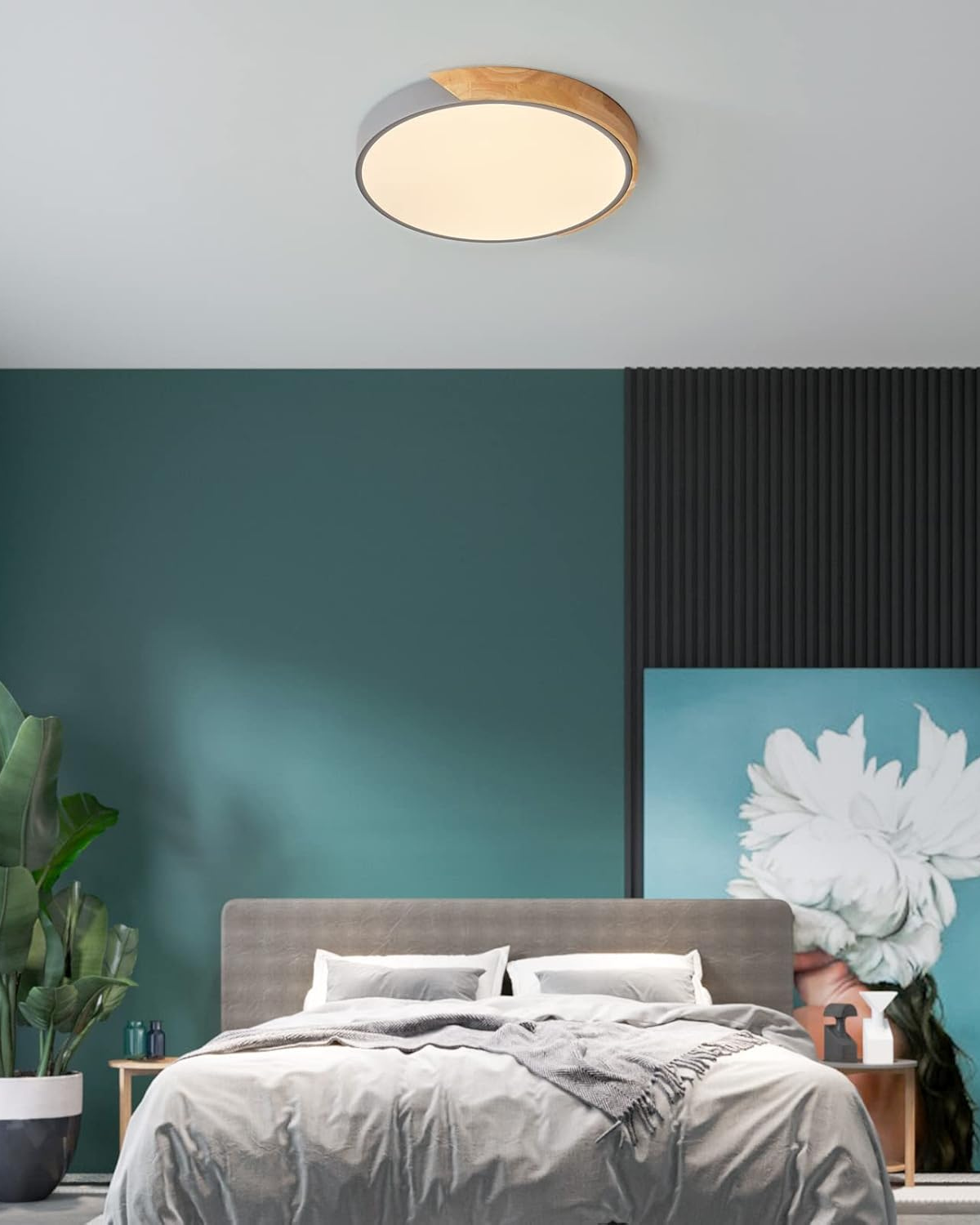 Moderne ronde plafondlamp met houtaccent en LED verlichting – minimalistische designlamp in 23 30 40 50 en 60 cm | Sansoti