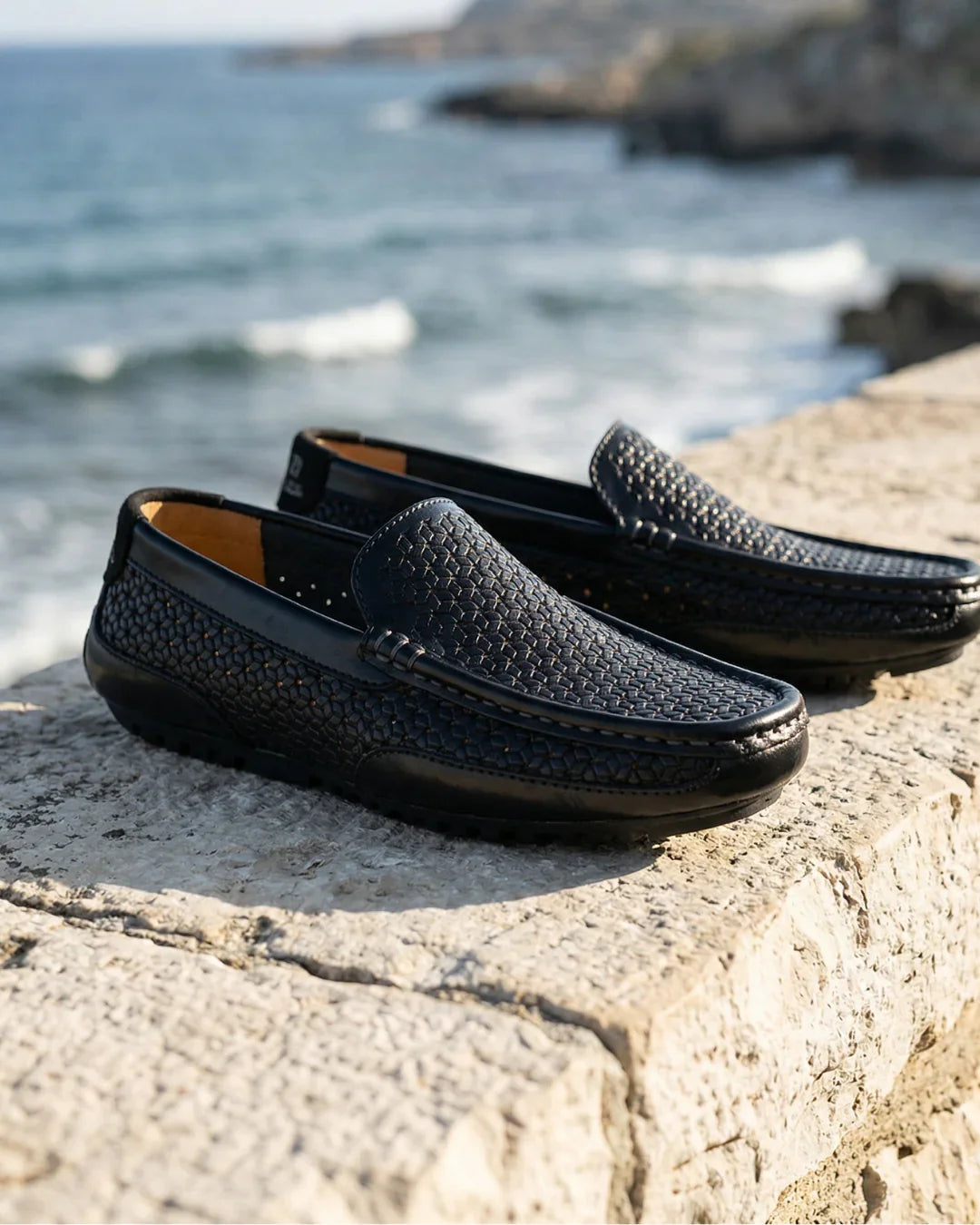 Handwoven Leather Slip-On Shoes with Cushioned Footbed & Rubber Sole for Men – Casual Summer Driving Moccasins, Breathable Comfort for | Thomler