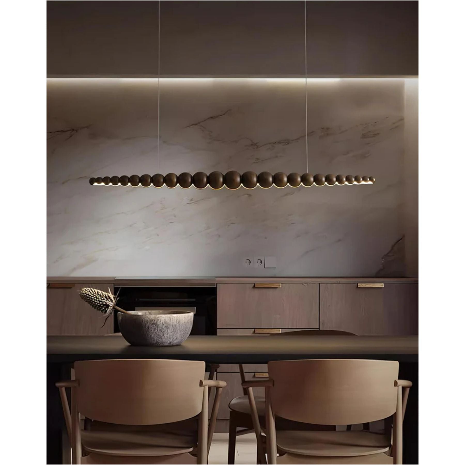 Pendant Light Wood Metal LED Warm White Adjustable Dining Table Kitchen Island Linear Hanging Ceiling Lamp Scandinavian Modern | Thomler