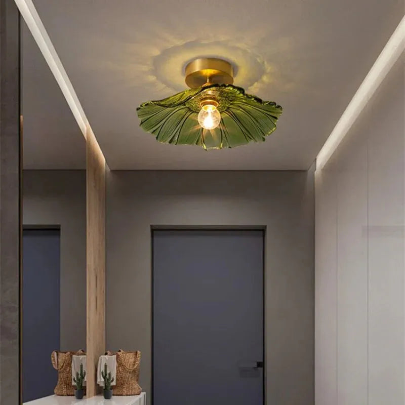 Floral Glass Pendant or Flush Mount Light – Vintage Brass Accent Fixture for Dining Room, Bedroom | Thomler