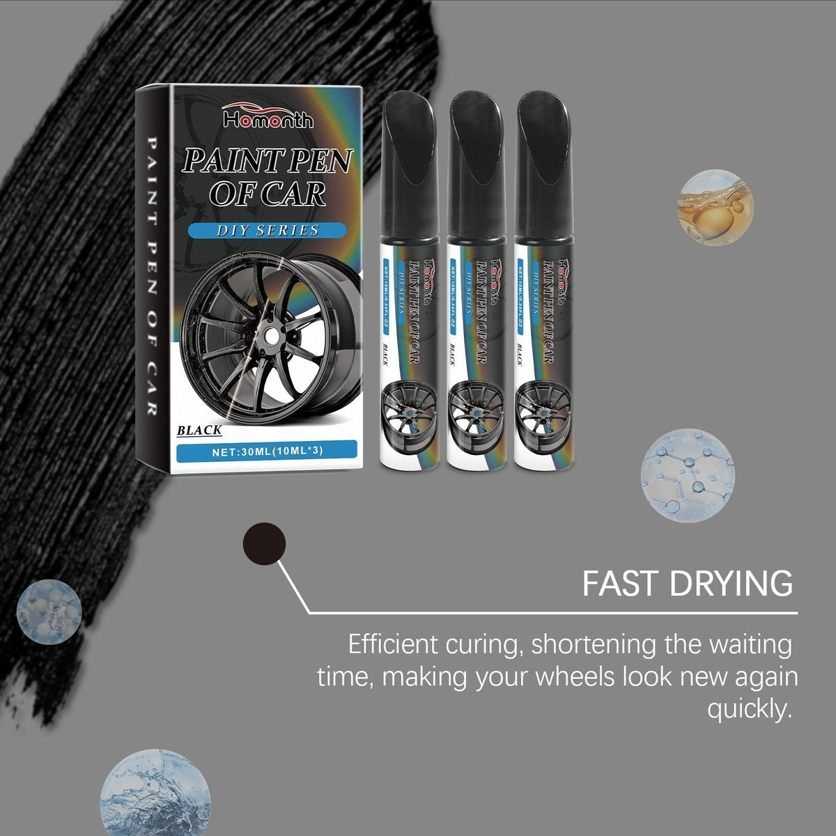 Wheel Touch-Up Paint Pen Set – 3-Pack Black Finish Scratch Repair for Rims & Alloys | Thomler