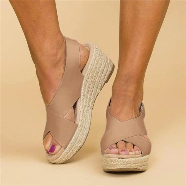 Women's Orthopedic Wedge Espadrilles with Elastic Straps – Cushioned Slip-On Summer Shoes for All-Day Comfort, Casual Outdoor Walking | Thomler