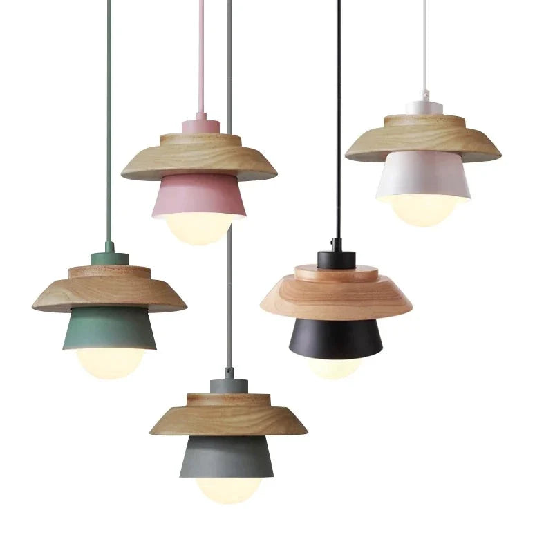 Modern Wood Pendant Light with Adjustable Cable in 5 Colors for Dining Room, Kitchen, Bedroom | Thomler