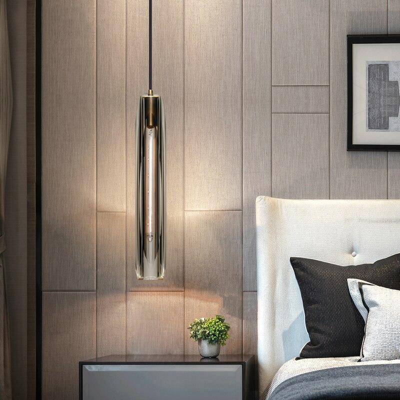 Pendant Light Glass Cylinder 15 in Adjustable Hanging Bedroom Dining Room Ceiling Fixture Modern Minimalist Lighting | Thomler
