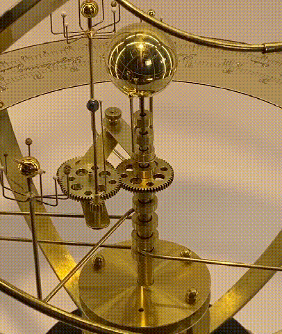 Brass Mechanical Solar System Model with Gemstone Planets & Moons Oak Base Moving Orbit Desk Orrery Educational Science Display Home Decor | Thomler
