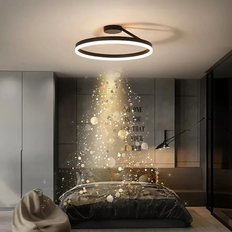 Modern Ring LED Flush Mount Ceiling Light – Dimmable with Remote – Metal & Acrylic – for Bedroom, Hallway, Dining Room | Thomler
