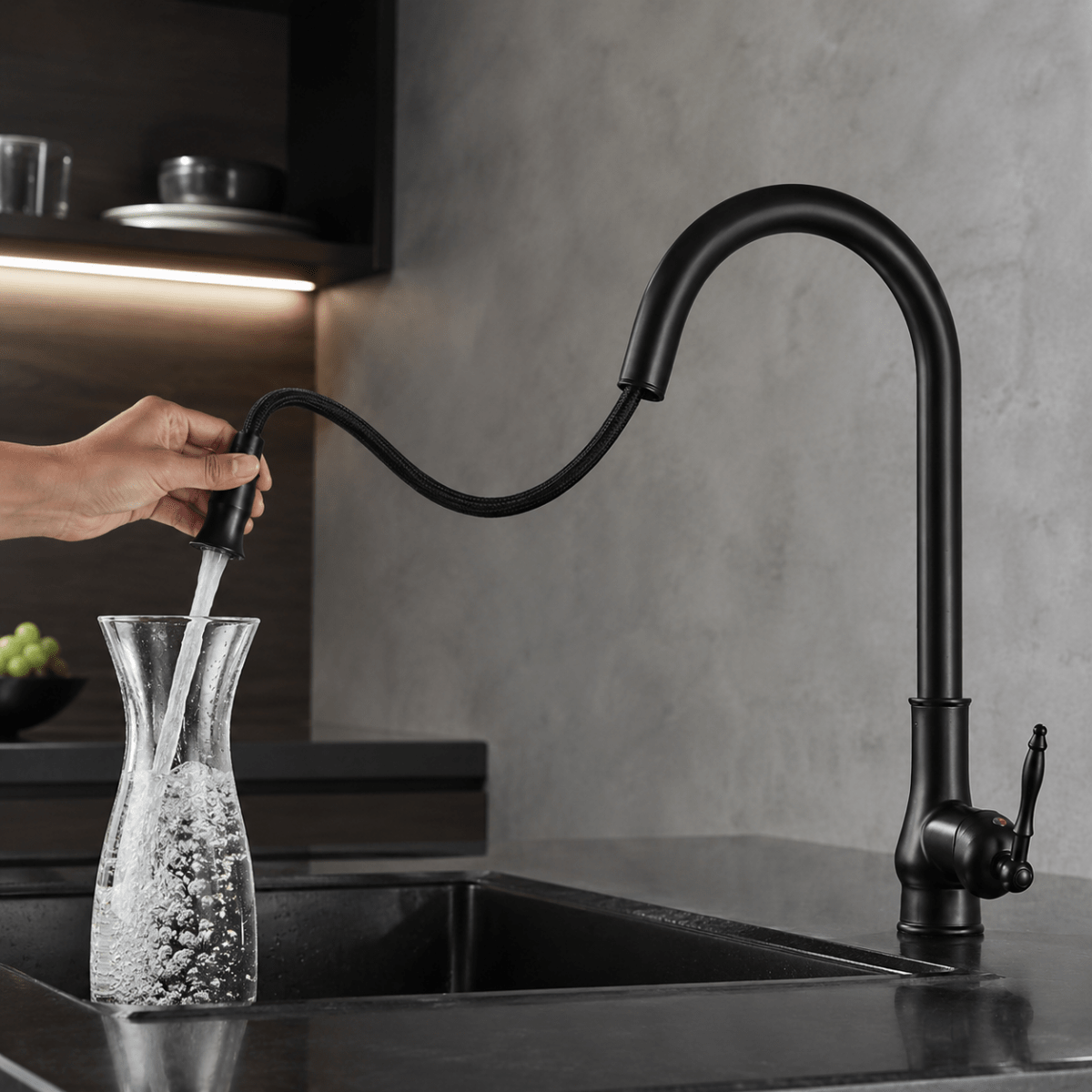 Pull-Down Kitchen Faucet in Antique Bronze – Solid Brass Construction for Sink & Dishwashing | Thomler