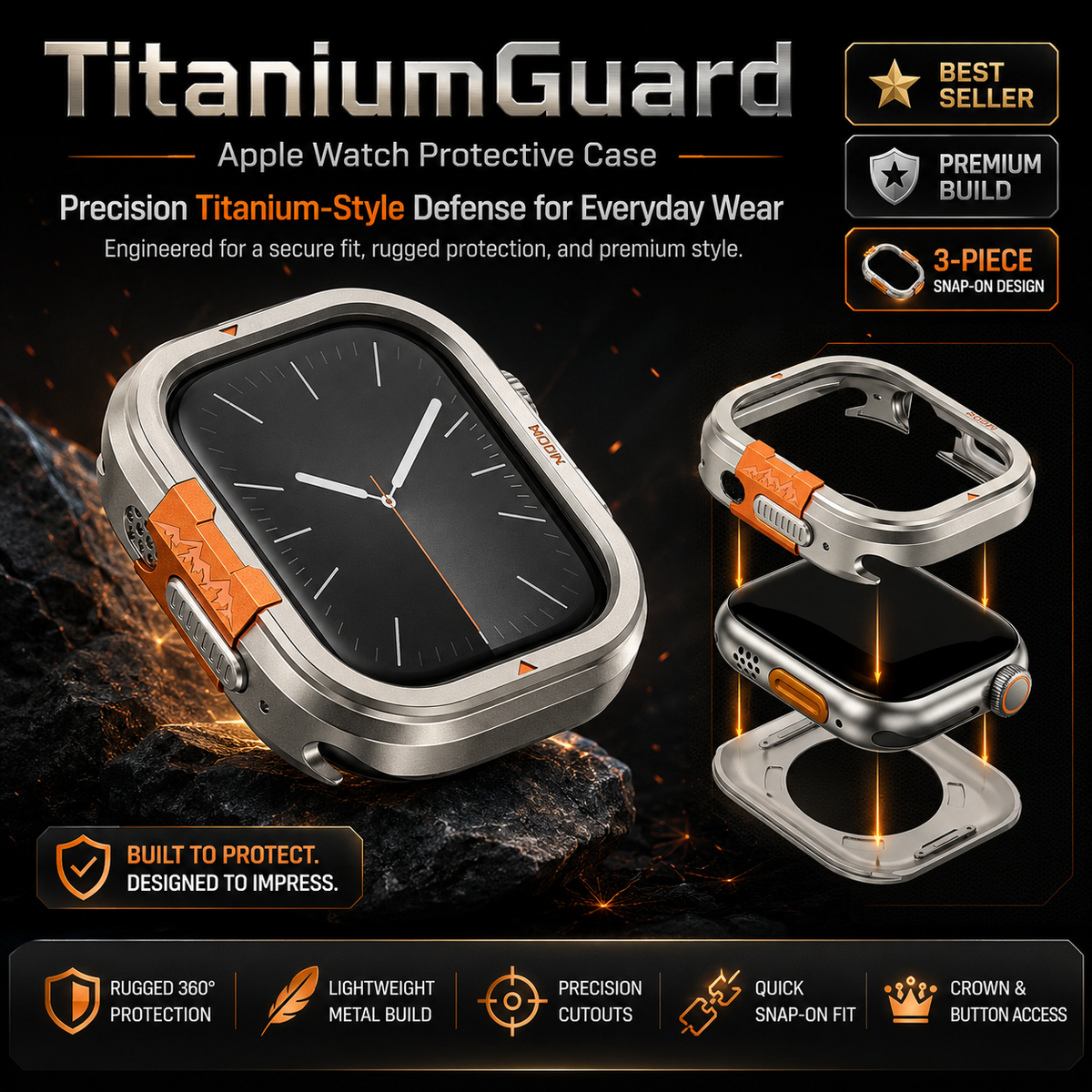 Rugged Metal Bumper Case for Apple Watch Ultra & Series 11/10 – Precision-Fit Display Guard | Thomler