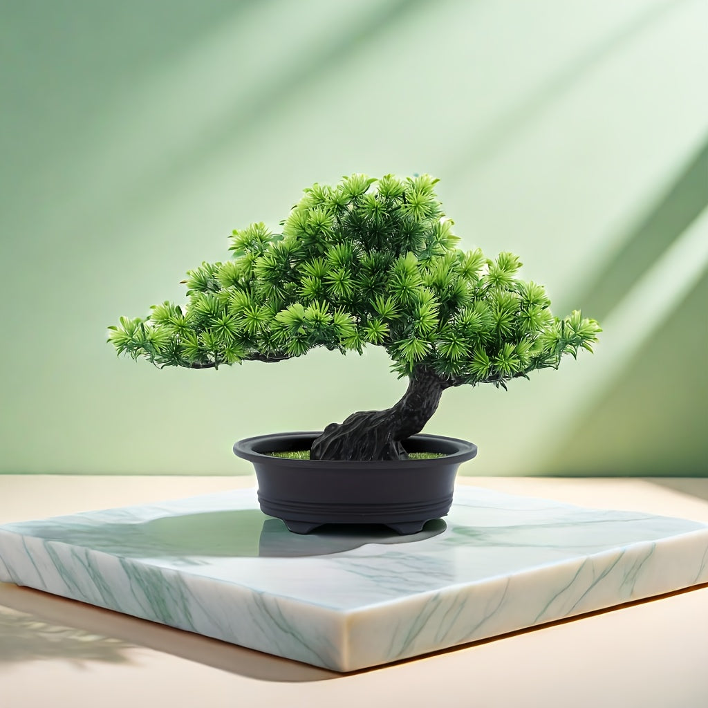 Artificial Miniature Pine Tree 9.5 Inch Tabletop Decor with Planter for Home Office Desk Shelf | Thomler