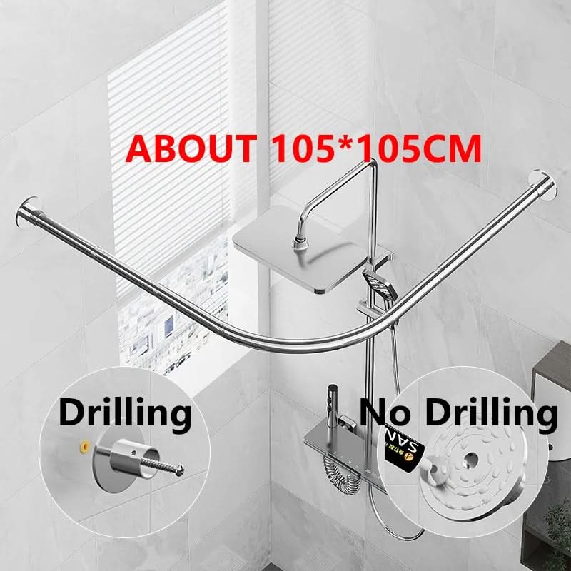 Corner Shower Rod Extendable No-Drill Stainless Steel L-Shape for Bathroom Wet Room | Thomler
