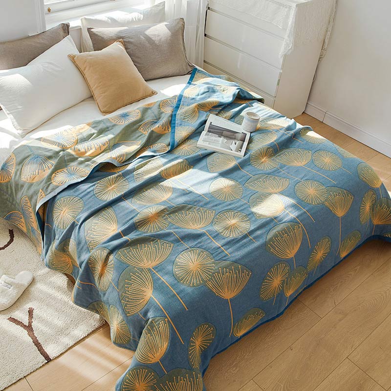 Reversible Cotton Quilt King Size Lightweight Coverlet Bedspread Dandelion Floral Print Breathable Summer Blanket for Bedroom Couch Air | Thomler