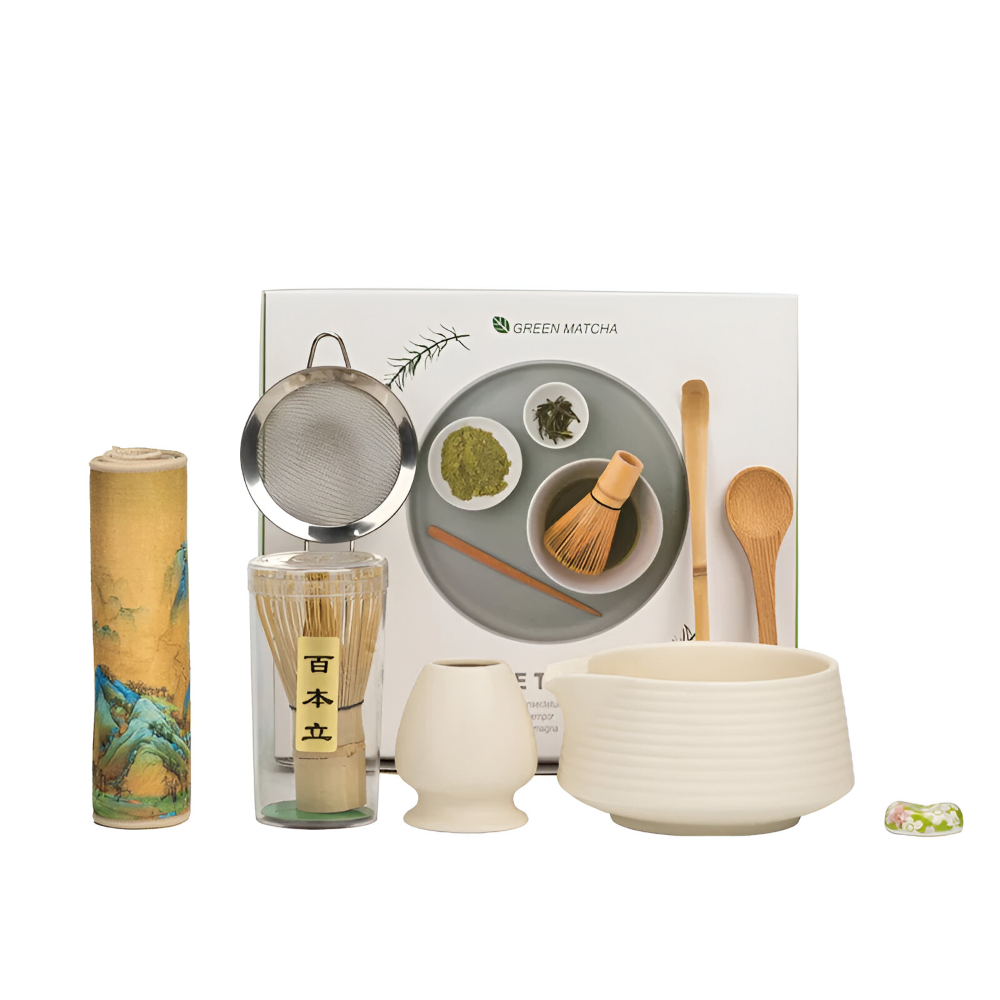 Complete Ceremonial Tea Whisk Set with Ceramic Bowl – 8-Piece Japanese Preparation Kit with Bamboo Tools & Stainless Strainer for | Thomler