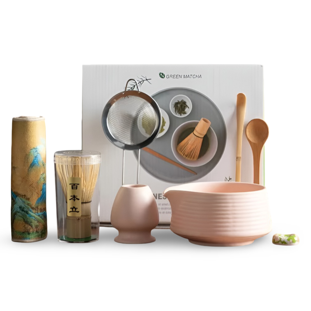 Complete Ceremonial Tea Whisk Set with Ceramic Bowl – 8-Piece Japanese Preparation Kit with Bamboo Tools & Stainless Strainer for | Thomler