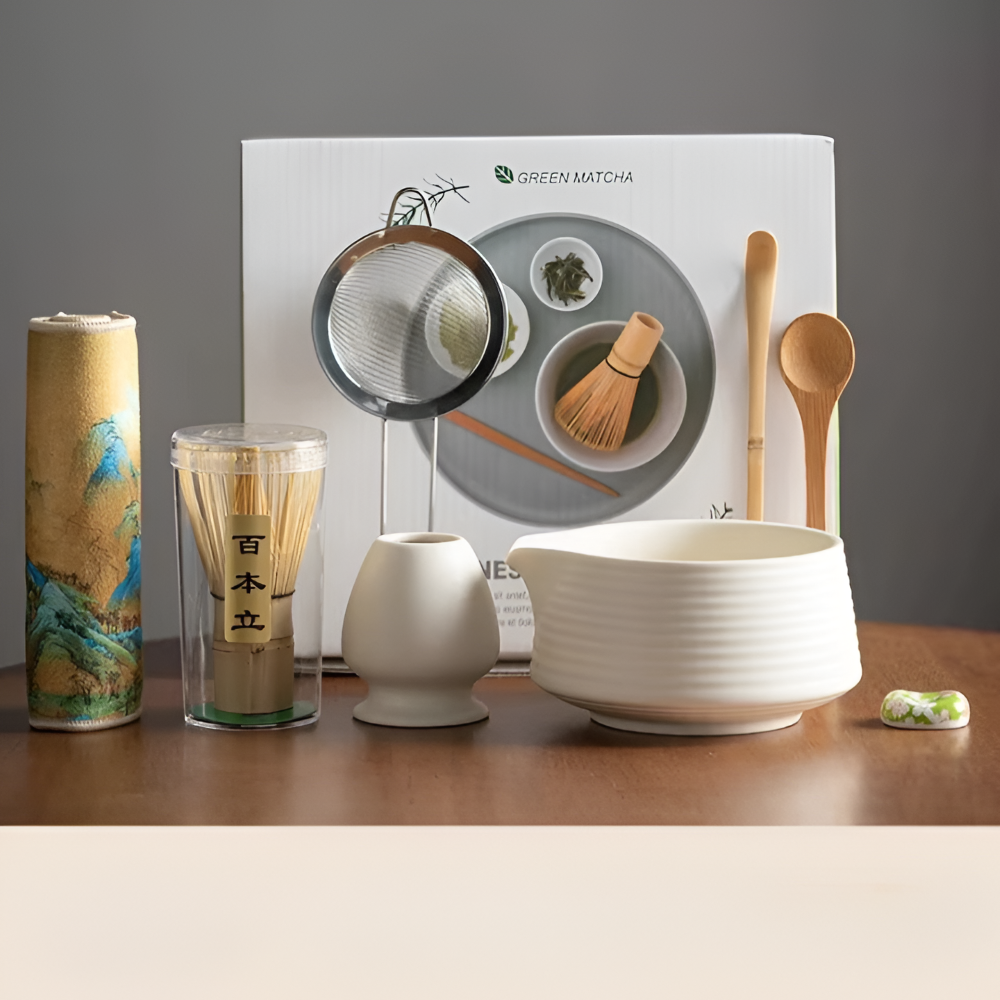 Complete Ceremonial Tea Whisk Set with Ceramic Bowl – 8-Piece Japanese Preparation Kit with Bamboo Tools & Stainless Strainer for | Thomler