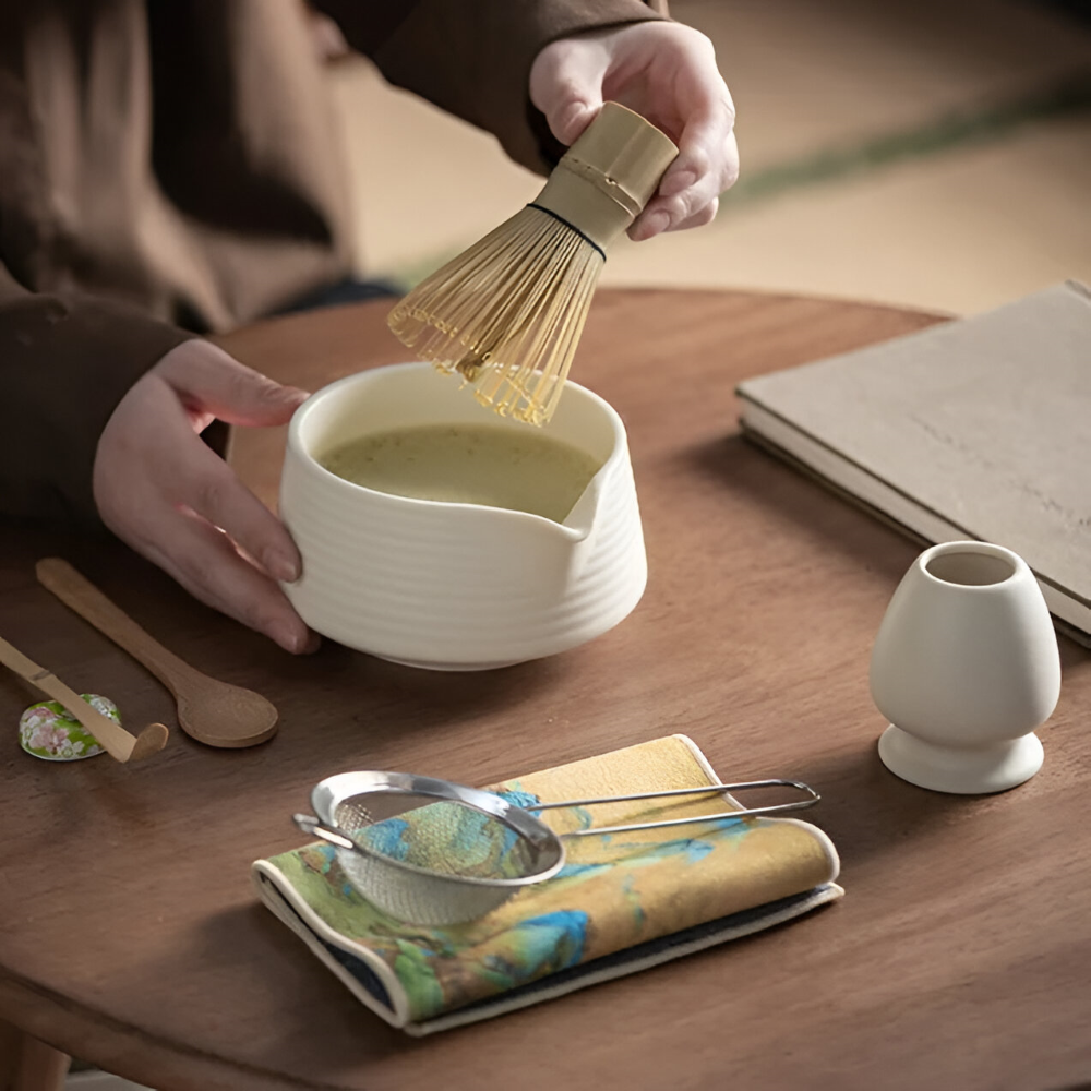 Complete Ceremonial Tea Whisk Set with Ceramic Bowl – 8-Piece Japanese Preparation Kit with Bamboo Tools & Stainless Strainer for | Thomler