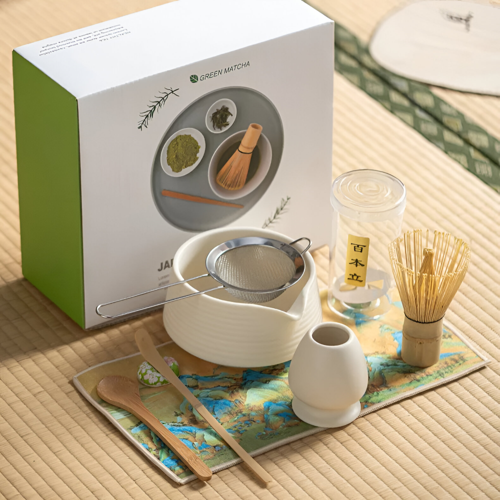 Complete Ceremonial Tea Whisk Set with Ceramic Bowl – 8-Piece Japanese Preparation Kit with Bamboo Tools & Stainless Strainer for | Thomler
