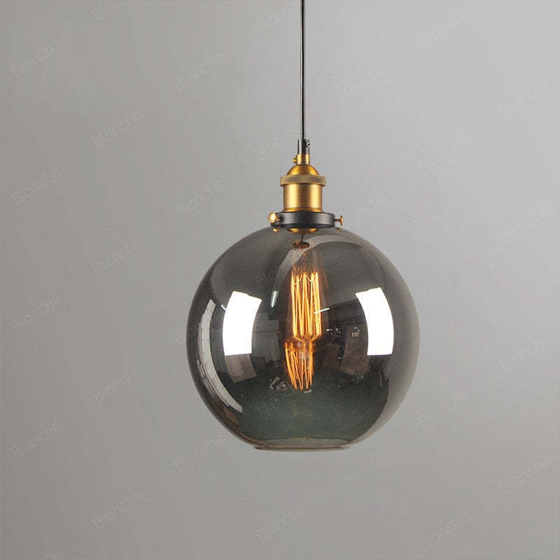 Industrial Glass Hanging Lamp Metal Frame Adjustable Drop Fixture for Kitchen Dining Living Spaces Clear Amber Smoke | Thomler