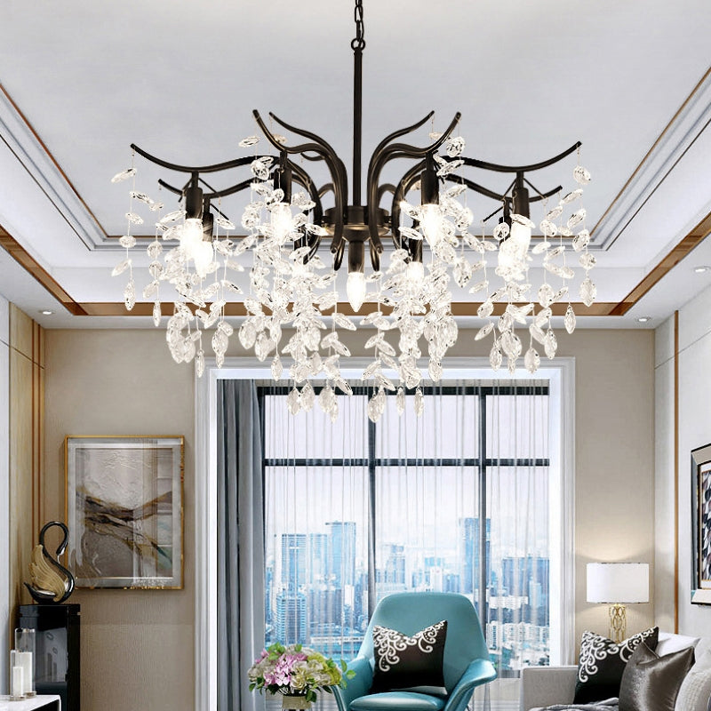 Floral Crystal Pendant Light with Metal Frame | Modern Fixture for Dining Room & Living Room | Adjustable Hanging Chandelier | Thomler