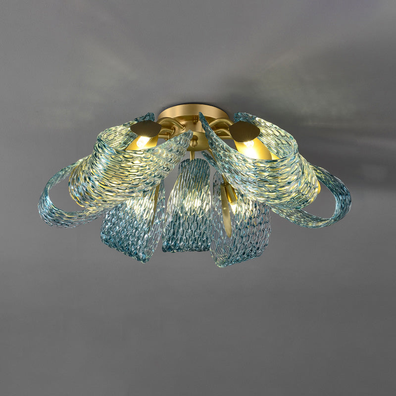 Chandelier Art Glass 19 Lights 95W Blue Peacock Dining Room Living Room Statement Lighting | Thomler