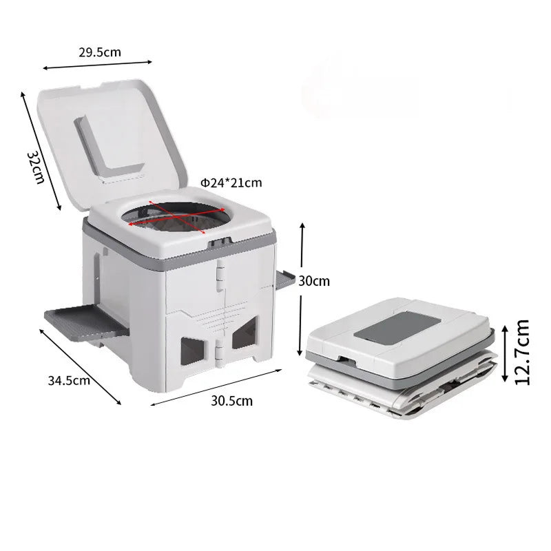 Collapsible Camp Toilet with Built-In Bag Dispenser – Portable Folding Seat for Camping, RV, Boat & Emergency Use – Adjustable Stabilizer | Thomler