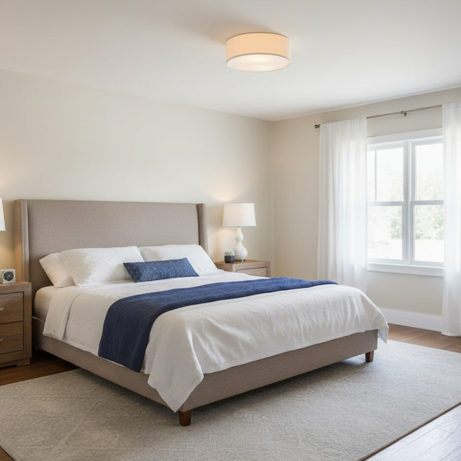 Fabric Flush Mount Drum Shade Ceiling Light for Bedroom & Living Room – Hardwire Installation | Thomler