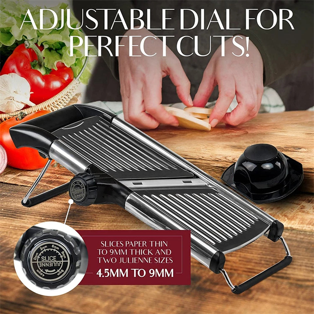 Adjustable Vegetable Slicer with 6 Thickness Settings & Safety Guard for Potatoes, Cucumbers, Carrots | Thomler