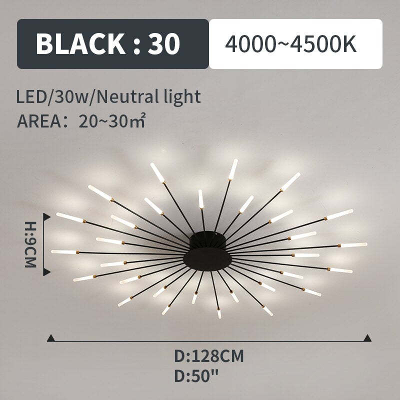 Starburst Flush Mount Ceiling Light Black Gold Modern Firework LED Fixture Bedroom Living Room Natural White Hardwired Indoor | Thomler