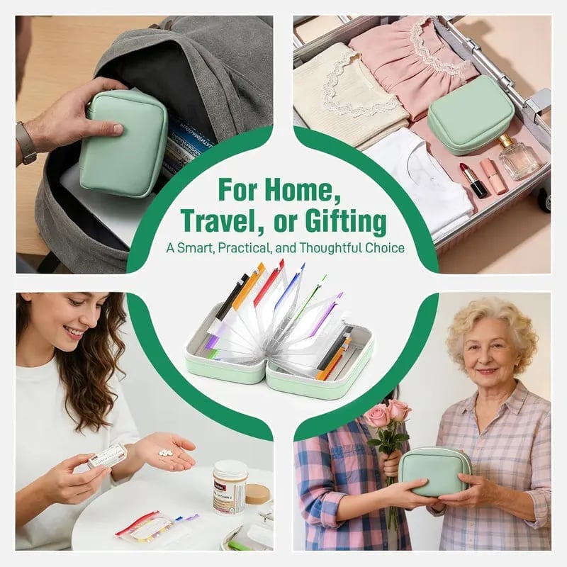 Weekly Pill Organizer Case with 14 Labeled Pouches & Zipper for Travel | Thomler