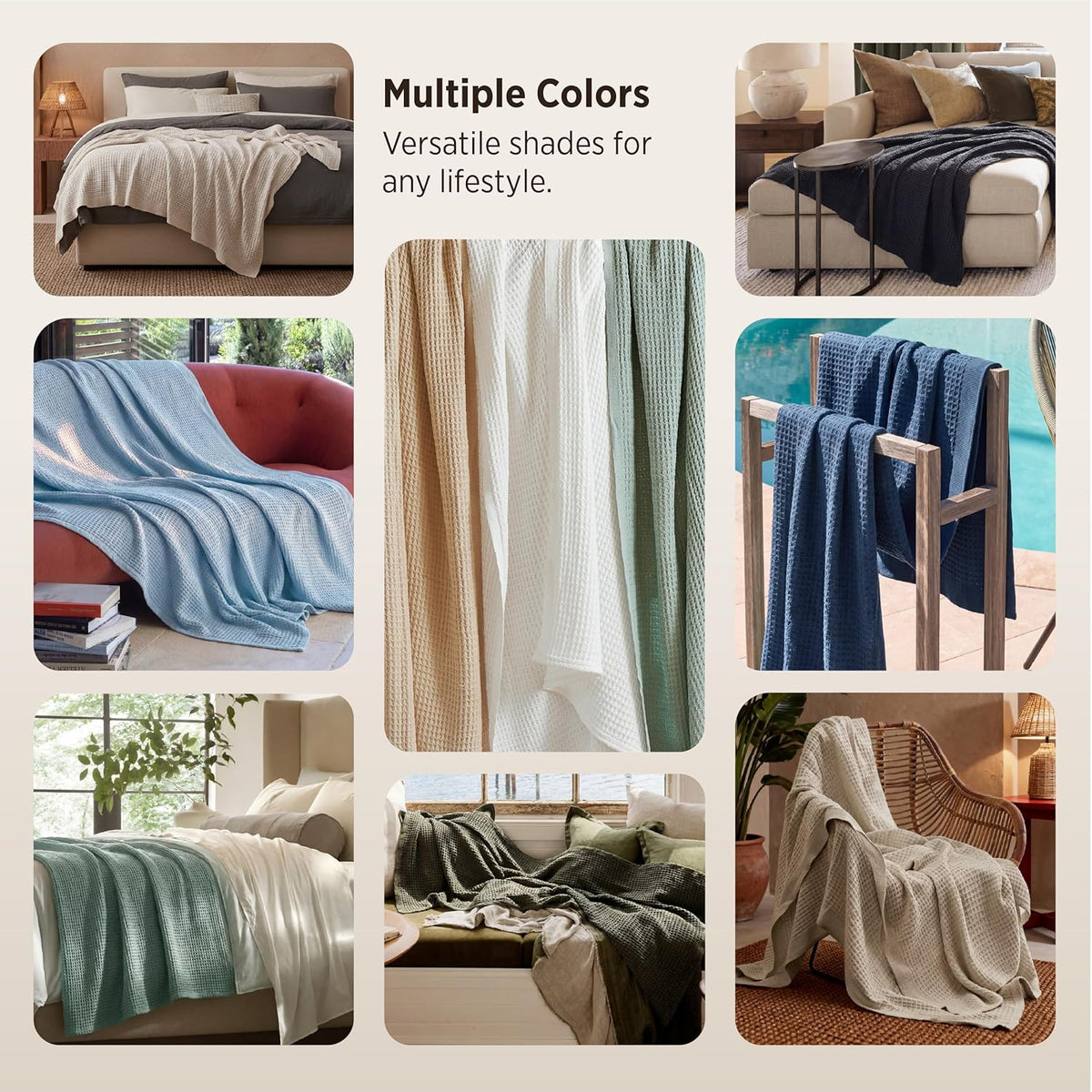 100% Cotton Waffle Weave Throw Blanket Queen King Breathable Lightweight Bed Cover for All Seasons Couch Sofa Bedroom Layering Textured | Thomler