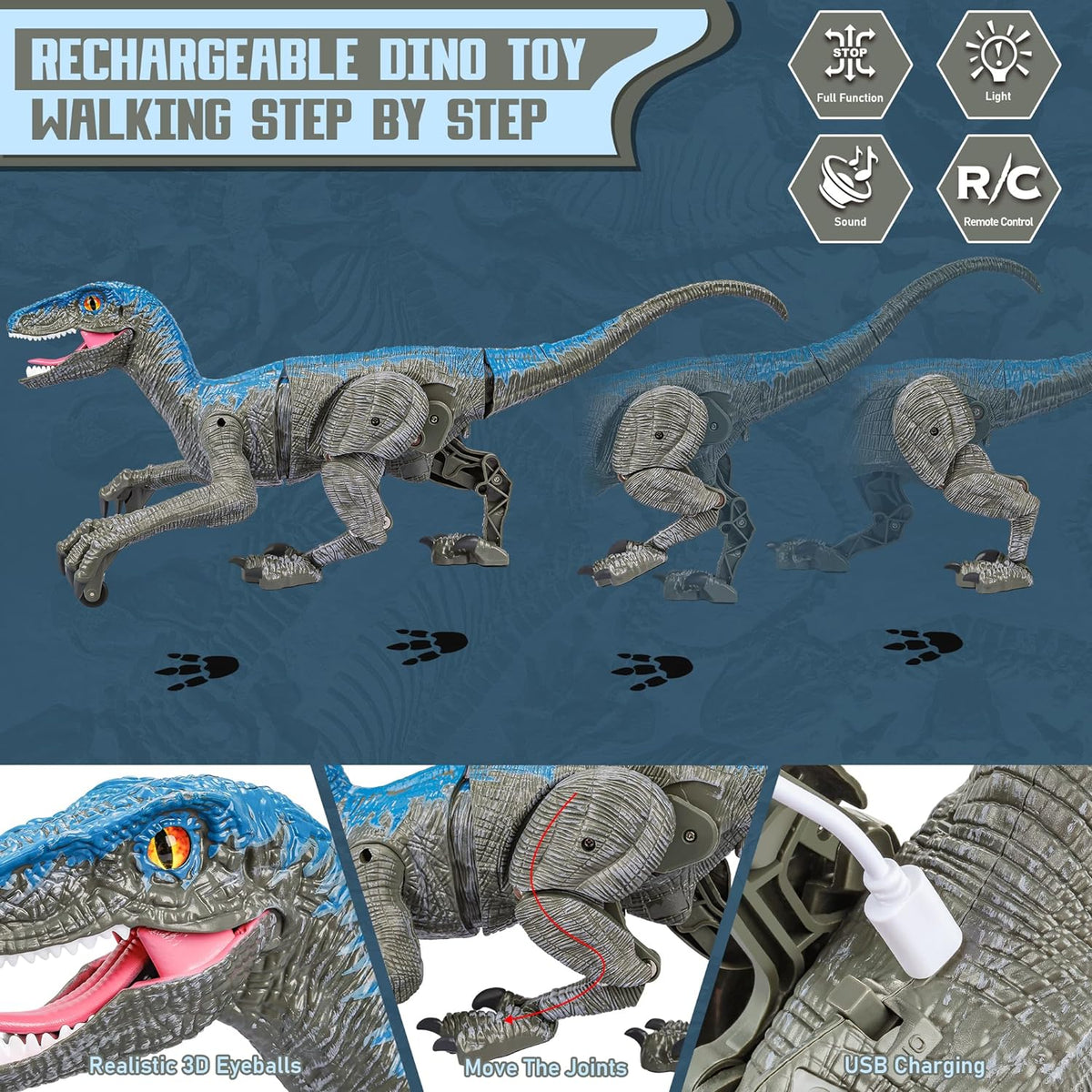 RC Prehistoric Predator Toy with Wireless Controller, 360° Spin, Sound Effects & LED Lights for Kids Ages 4+ | Thomler