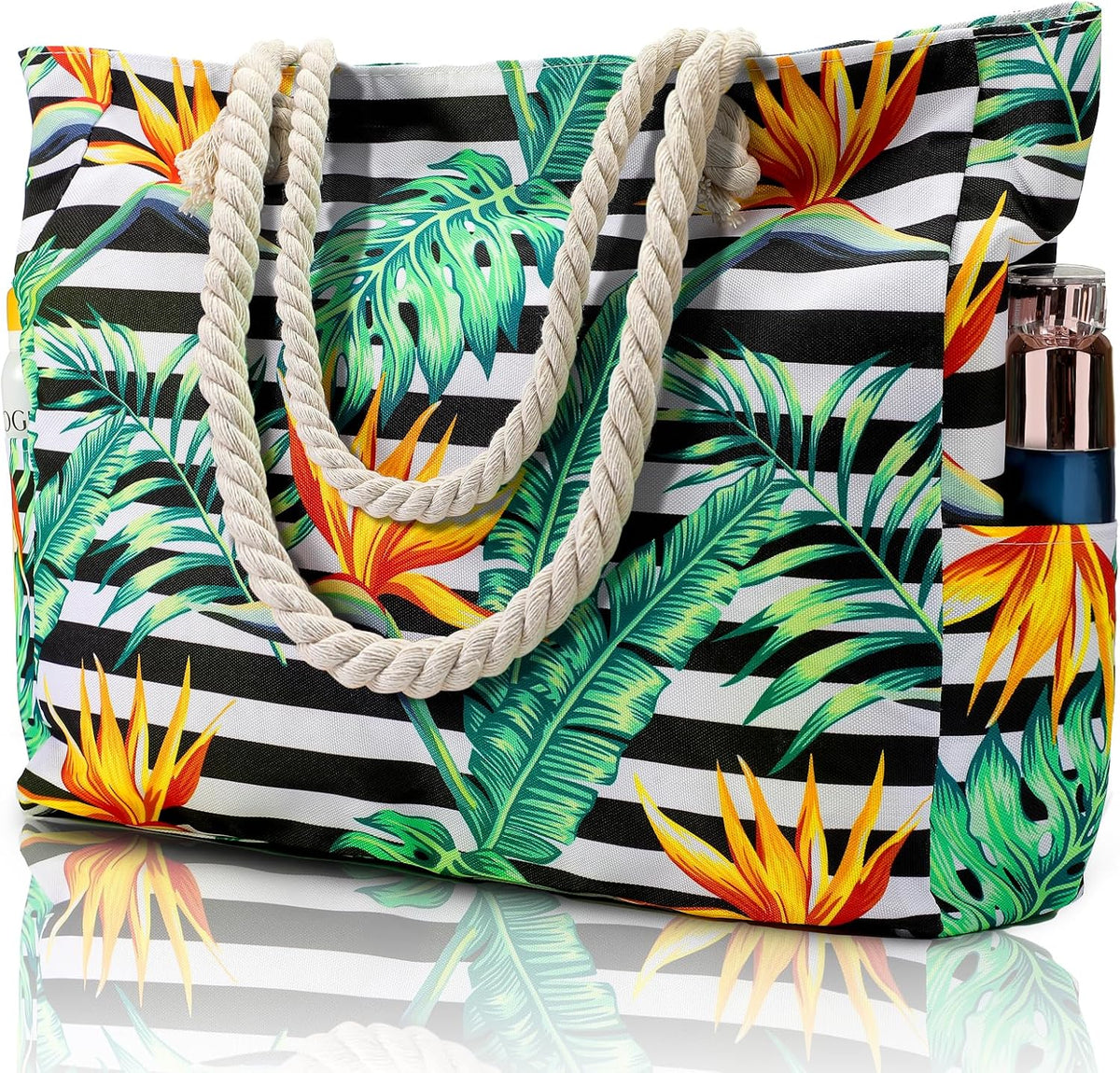 Oversized Zippered Tote with Sand-Resistant Lining for Pool Days & Travel | Water-Resistant Canvas Carryall | Thomler